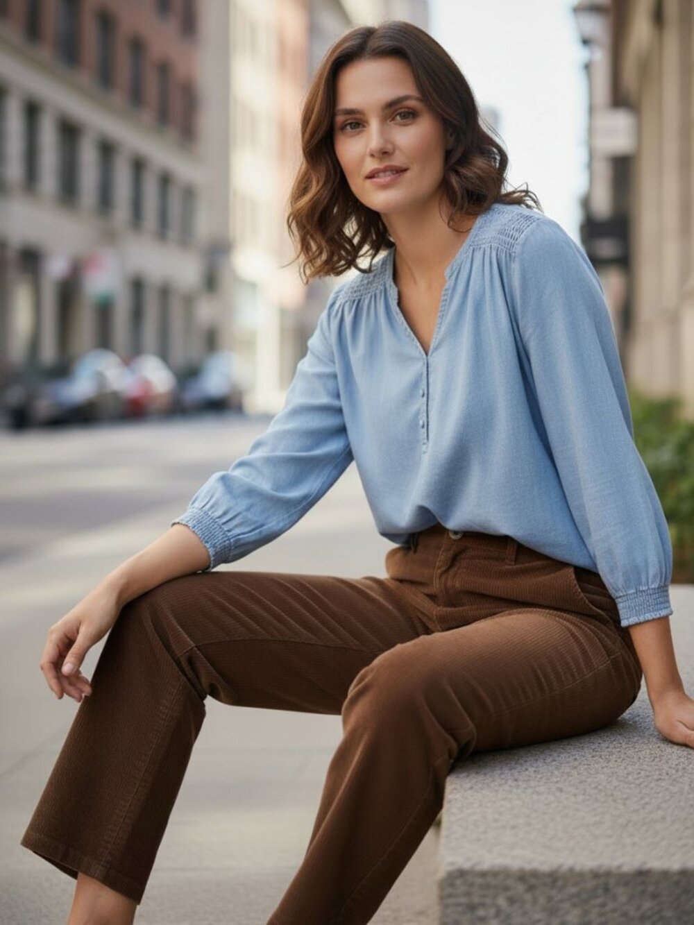 Chambray V-Neck Buttons Balloon Sleeves Plus Size 3X Prairie Cottagecore